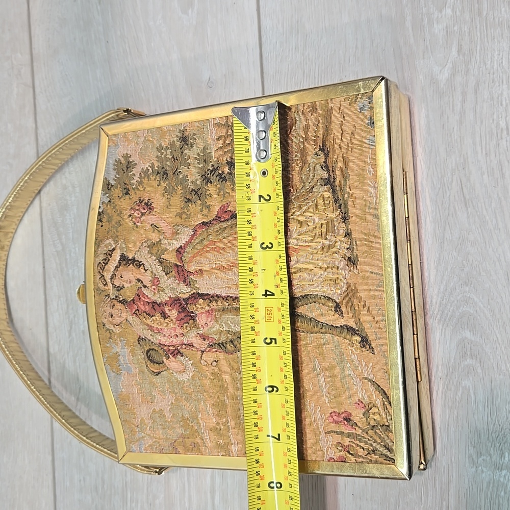 Vintag1960s TYROLEAN Bag Tapestry Cloth Embroidered Puffed Puffy Victorian Purse - Picture 4 of 13